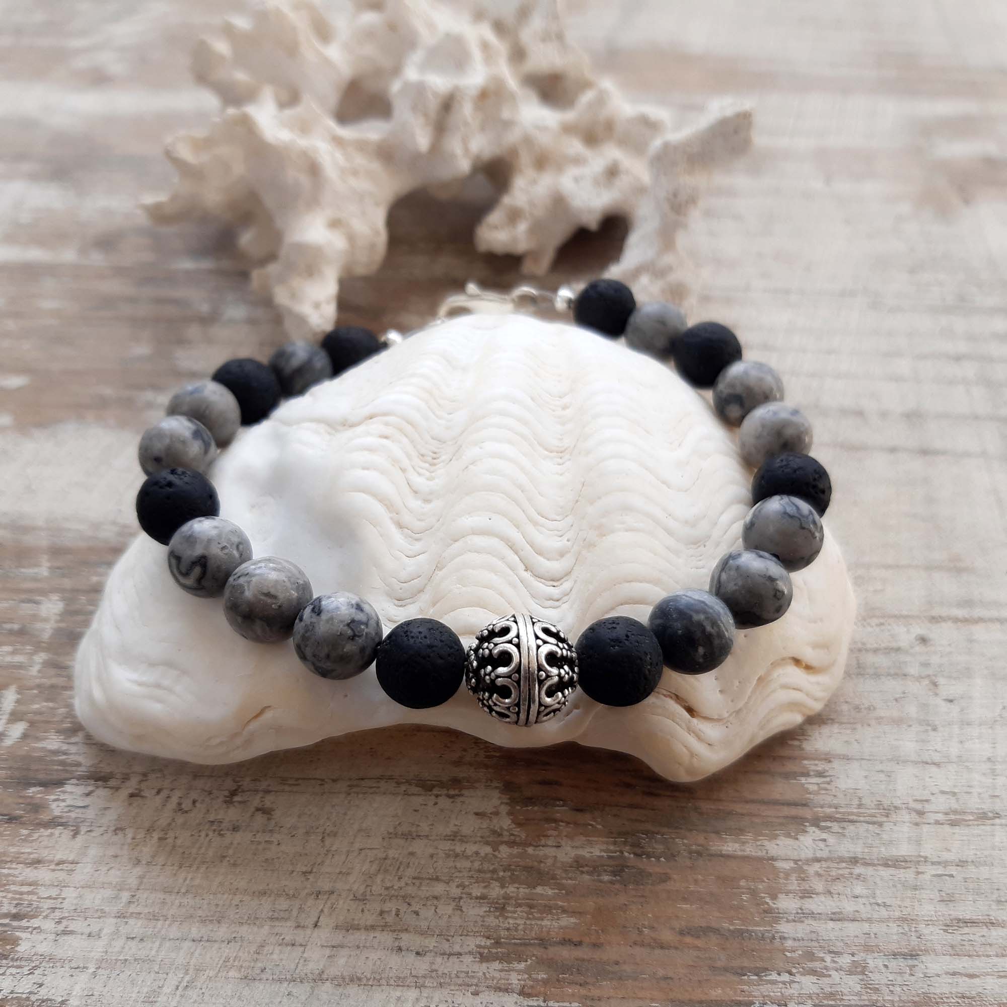 Wraparound bracelet jasper stone, light brown semi precious side bead, –  raniakinge